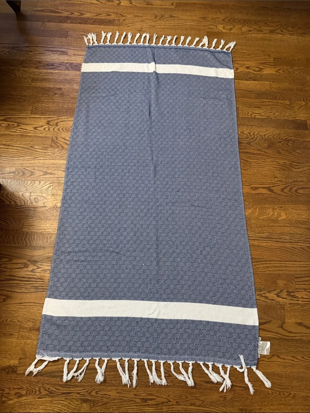 Trina Turk Navy and White Diamond Woven Beach Towel